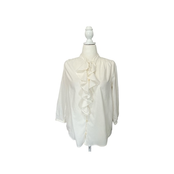 Lauren Ralph Lauren Jeans Cream Ruffle Blouse L - Picture 2 of 6